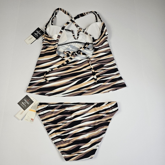 Salt + Cove Women's Juniors' Brown Printed V-Wire 2 Piece Bikini Swimwear Size S - Picture 6 of 14